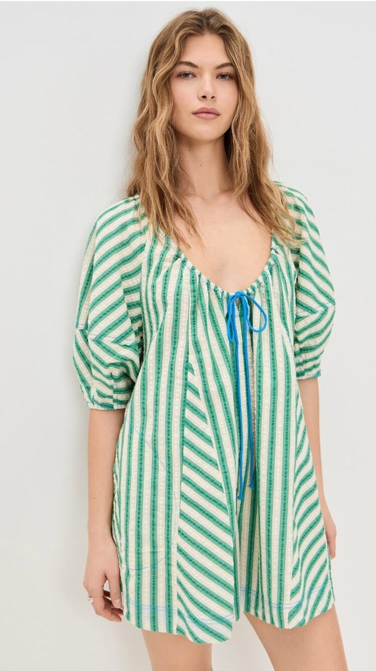 Free People Bop Around Romper in Green Combo size S Boho Retro